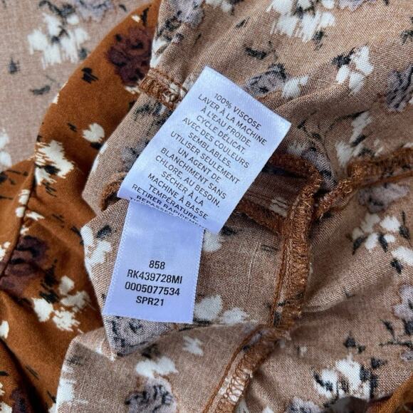 Abound Floral Peplum Brown White High Low Hem Short Sleeve Top – Size Small - Picture 8 of 9